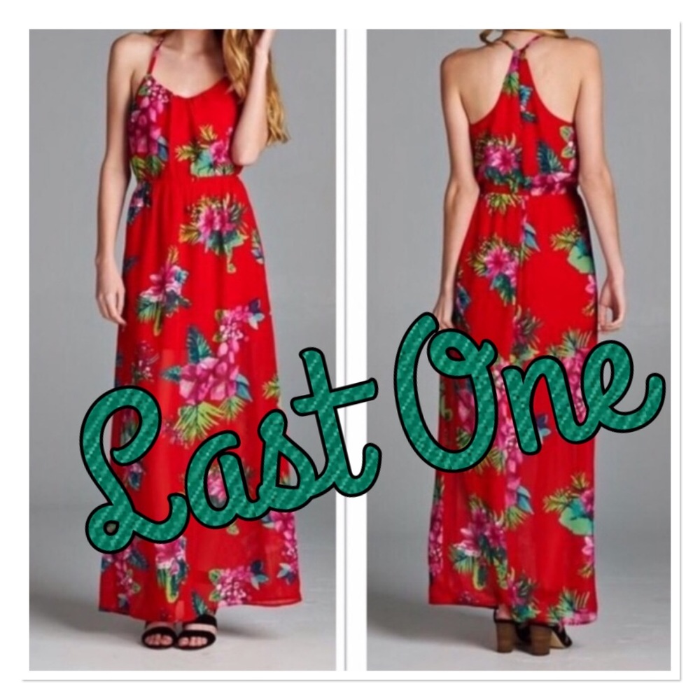 🚨CLOSET CLOSING🚨 Red Floral Maxi Dress